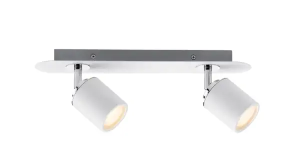 Nowoczesna lampa sufitowa tuba z dwoma reflektorami, idealna do podkreślenia detali w pomieszczeniu.