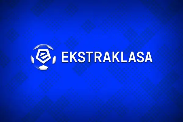 Logo Ekstraklasy na niebieskim tle z efektem pikselizacji.