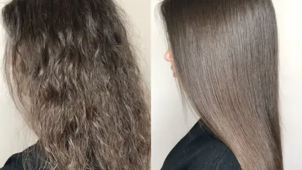 Antes y después: pelo encrespado y sin vida vs. pelo liso y brillante. Descubre cómo quitar el frizz del pelo para un resultado espectacular.