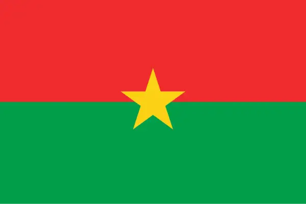 Burkina Fasos flagga med rött och grönt fält och en gul stjärna i mitten.