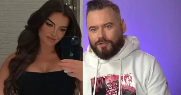 Natalia Janoszek i jej afera w mediach. Uśmiechnięta influencerka robi selfie, obok niej mężczyzna w bluzie.