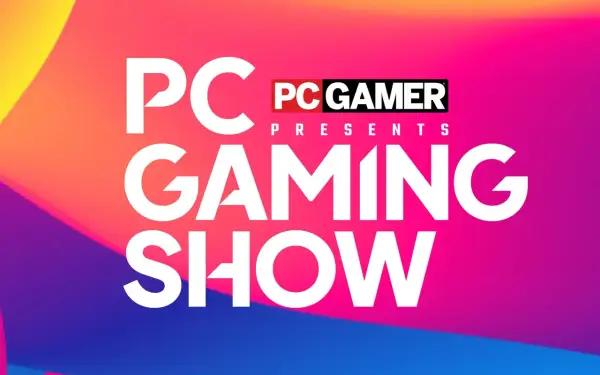 PC Gamer Presents Gaming Show. Kolorowe tło z gradientem.