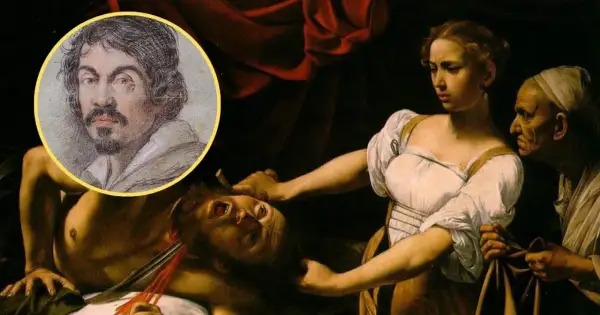 Caravaggio w okręgu, obok sceny ścięcia z kobietą i staruszką. Nawet w okrucieństwie, sztuka jest jak amor zwycięski.