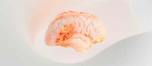 En lysande hjärna med glödande områden, som symboliserar effekten av serotonin medicin.