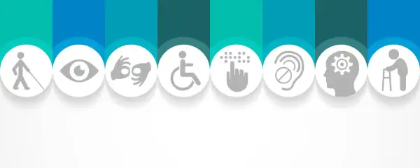 Symbole für verschiedene Behinderungen, die auf die Frage "wie viele behinderte Menschen gibt es in Deutschland?" hinweisen.