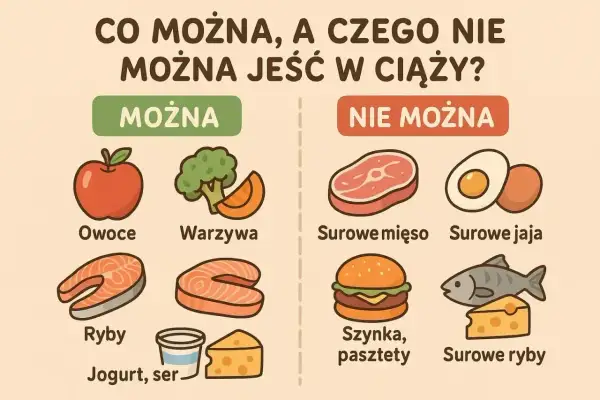 W ciąży można jeść owoce, warzywa, ryby, jogurt i ser. Czego nie można jeść w ciąży? Surowego mięsa, jaj, ryb, szynki i pasztetów.