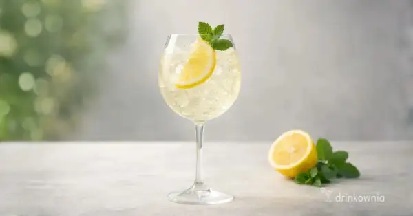 Orzeźwiający martini prosecco drink z plasterkiem cytryny i miętą, podany na kruszonym lodzie.
