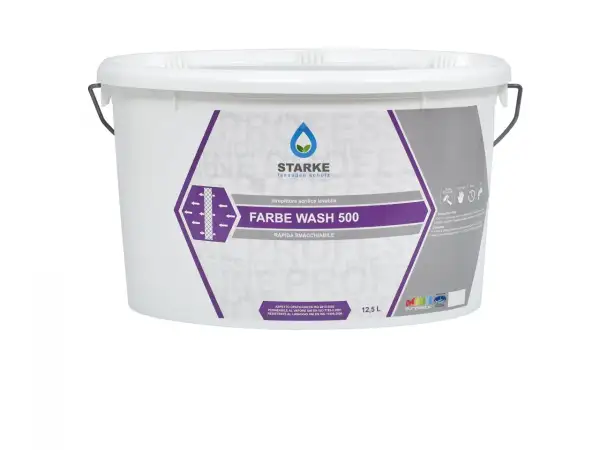 A white bucket of "FARBE WASH 500" wash primer with Italian text and product information.