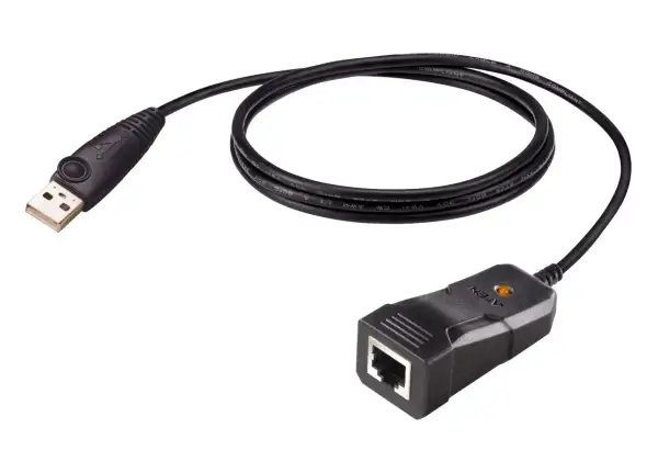 Kabel USB z adapterem sieciowym. Z jednej strony wtyczka USB, z drugiej gniazdo port ethernet.