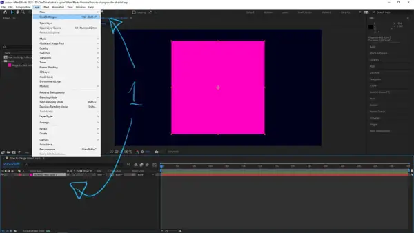 After Effects tutorial: Learn how to change color of solid layers by accessing Solid Settings.
