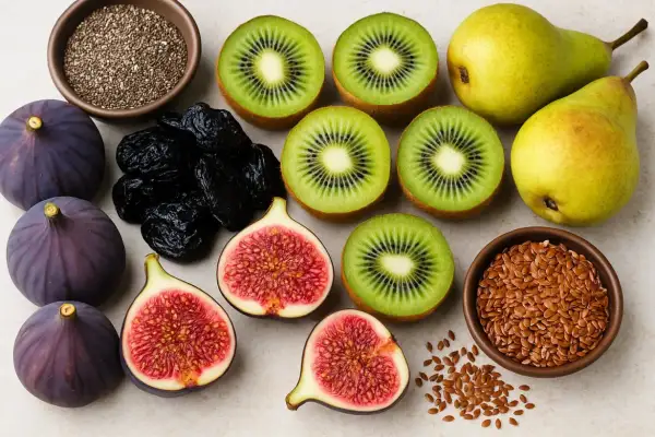 Fichi, prugne, kiwi, pere, semi di chia e lino: ecco 10 alimenti contro la stitichezza, un concentrato di fibre per il benessere.