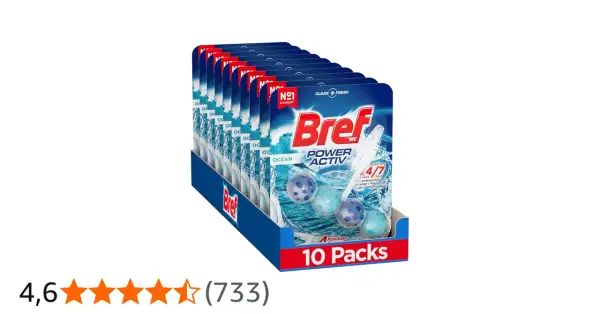 Opakowanie 10 sztuk kostek do WC Bref Power Activ Ocean.
