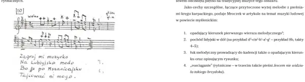 Fragment ręcznie pisanej partytury muzycznej z tekstem piosenki.