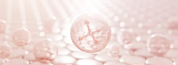 Molecola di acido salicilico in una bolla, simbolo di miglioramento della pelle prima e dopo.