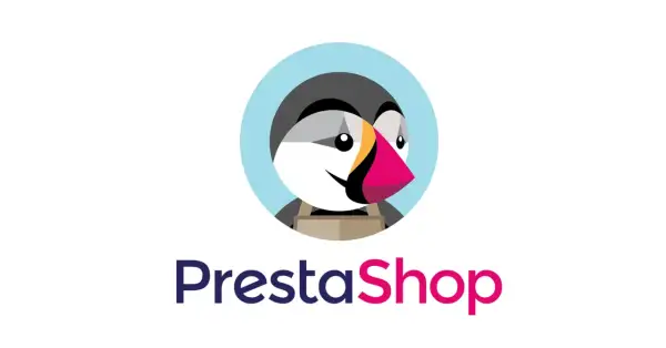 Logo de PrestaShop con un pingüino sonriente. Descubre como funciona PrestaShop para tu tienda online.