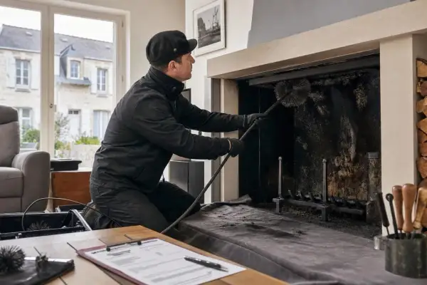 Un ramoneur nettoie une cheminée. Même si elle n'est pas utilisée, il est important de savoir si on doit ramoner une cheminée non utilisée pour éviter les risques.