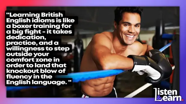 A smiling boxer in gloves leans on the ropes, embodying the dedication needed for fluency, like mastering boxing sayings.