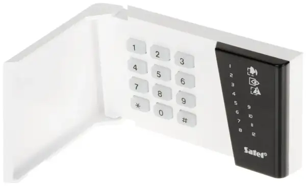 Klawiatura alarmowa Satel CA10 z numeracją i ikonami.