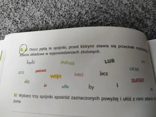 Ćwiczenie z polskiego o spójnikach, które pomagają tworzyć zdania złożone, jak w angielskich okresach warunkowych.