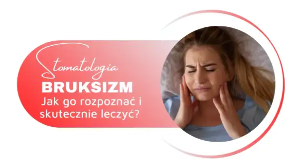 Kobieta cierpi na bruksizm, zaciskając zęby i masując policzki. Dowiedz się, co to jest bruksizm i jak go leczyć.