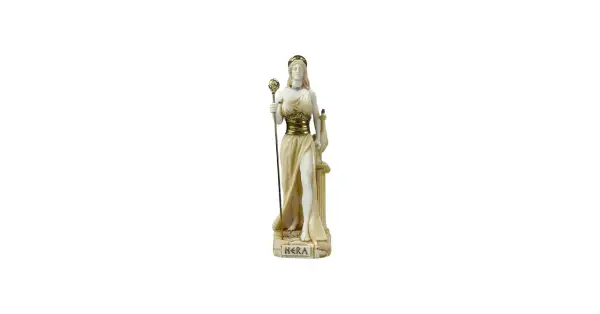Standbeeld van Hera, de Romeinse godin van het huwelijk, met scepter en pauw.