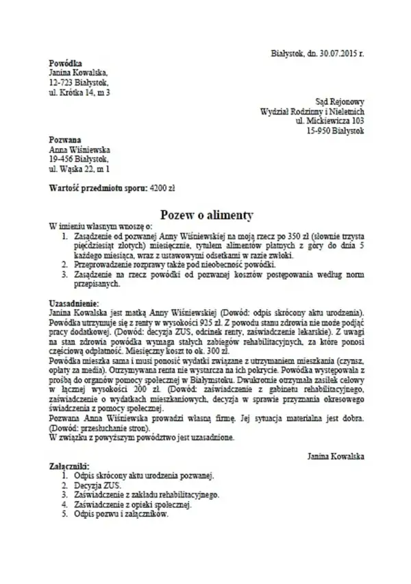 Jak napisać pozew o alimenty na siebie? Krok po kroku do sukcesu
