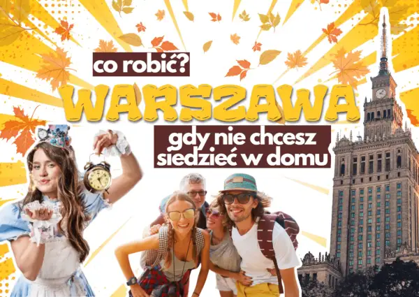 Co można robić w Warszawie? Młodzi ludzie cieszą się jesienią, a w tle Pałac Kultury.