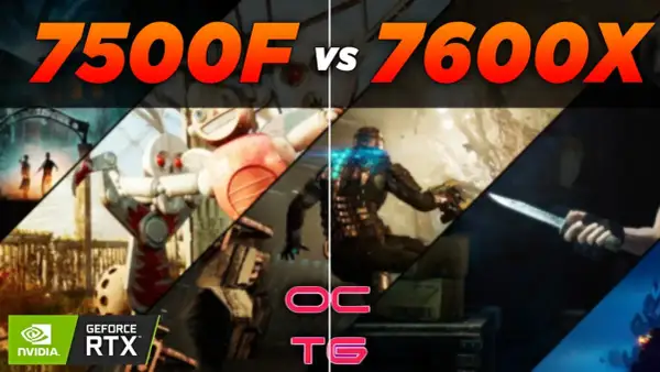 Vergleich: Ryzen 5 7500F vs Ryzen 5 7600X. Gaming-Szenen mit Nvidia GeForce RTX.