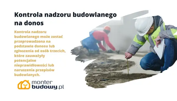 Inspekcja nadzoru budowlanego na donos sprawdza nieprawidłowości na budowie. Pracownicy w kaskach mierzą i dokumentują postępy.