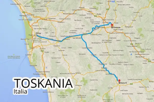 Trasa z lotniska w Toskanii, przez Pizę i Florencję, do Sieny.