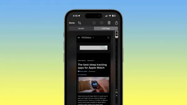 Jak zrobic zrzut ekranu w iPhone? Widok ekranu z opcją "Full Page" do zapisania całej strony.