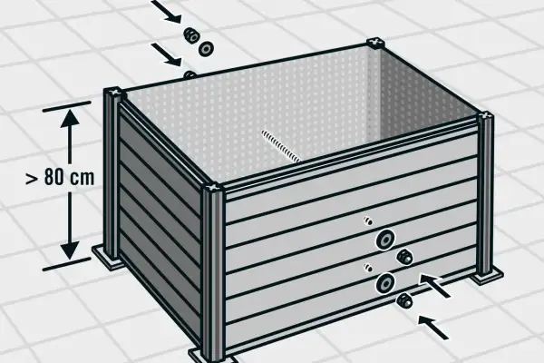 Schritt-für-Schritt-Anleitung zum wpc hochbeet selber bauen. Das Beet ist über 80 cm hoch und wird mit Schrauben montiert.