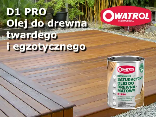 Olej D1 PRO marki Owatrol to idealny wybór, jeśli zastanawiasz się, jaki olej do drewna na zewnątrz sprawdzi się najlepiej. Doskonale chroni drewno twarde i egzotyczne.