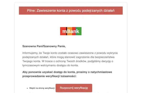 Komunikat mBank: konto zawieszone z powodu podejrzanych działań. Dowiedz się, jak odblokować konto w mBanku, przechodząc weryfikację.