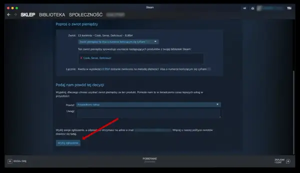 Prośba o zwrot pieniędzy za grę Cook, Serve, Delicious! na Steam. Proces podobny do tego, jak zwrócić grę na Xbox.
