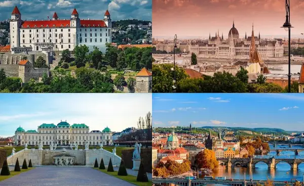 Bratysławski zamek, węgierski parlament, pałac w Wiedniu i praskie mosty – cztery piękne stolice Europy.