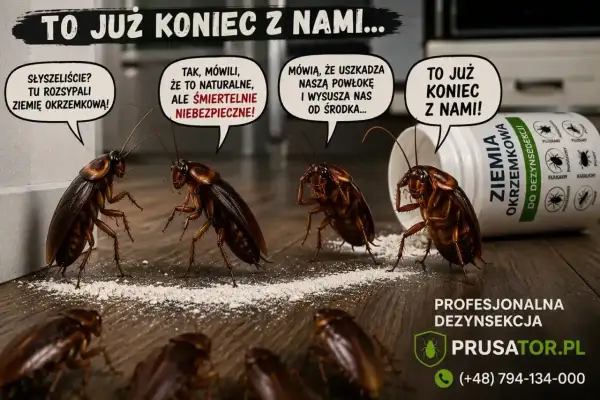 Karaluchy panikują, bo rozsypano ziemię okrzemkową. To śmiertelnie niebezpieczne dla owadów, skutecznie je zwalcza.