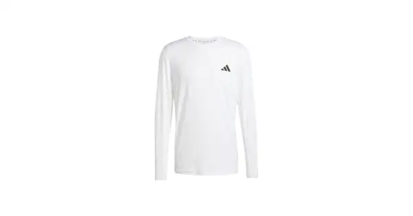 Biała koszulka termoaktywna adidas z czarnym logo. Idealna na treningi, zapewnia komfort i odprowadza wilgoć.
