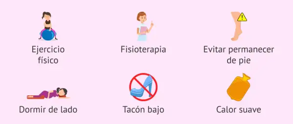 Consejos para aliviar el dolor de espalda en el embarazo: ejercicio, fisioterapia, evitar estar de pie, dormir de lado, tacón bajo y calor suave.