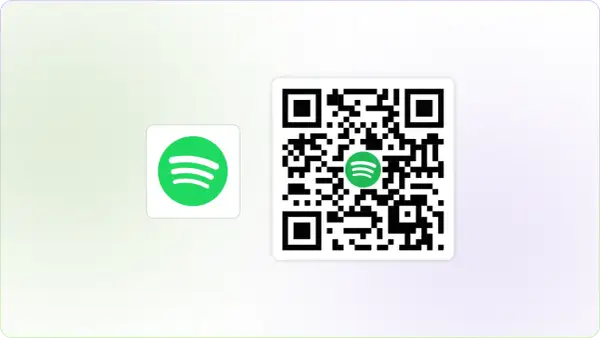 Logo Spotify i kod QR z zielonym logo Spotify w środku.