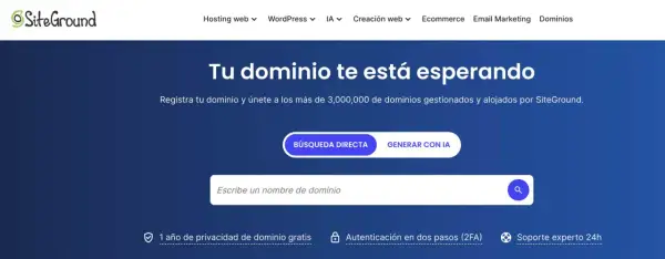 Tu dominio te espera. Usa la IA para crear dominio o búscalo directamente. Más de 3 millones de dominios gestionados por SiteGround.