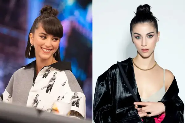 Claudia Salas sonríe en un lado y posa con elegancia en el otro, mostrando su estilo único.