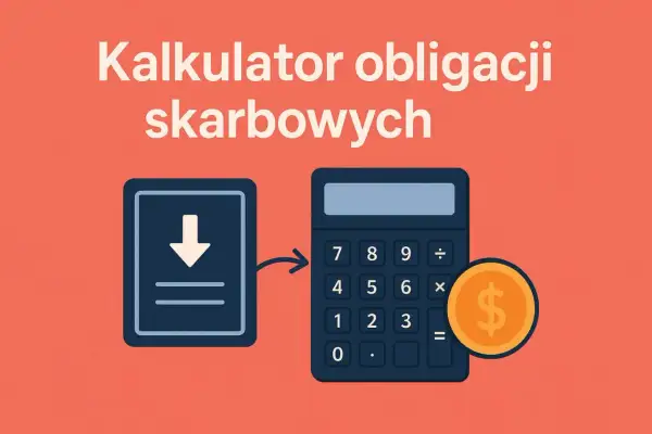 Kalkulator obligacji skarbowych pomoże Ci jak obliczyć zysk z obligacji skarbu państwa. Ikona pobierania i kalkulator z monetą.