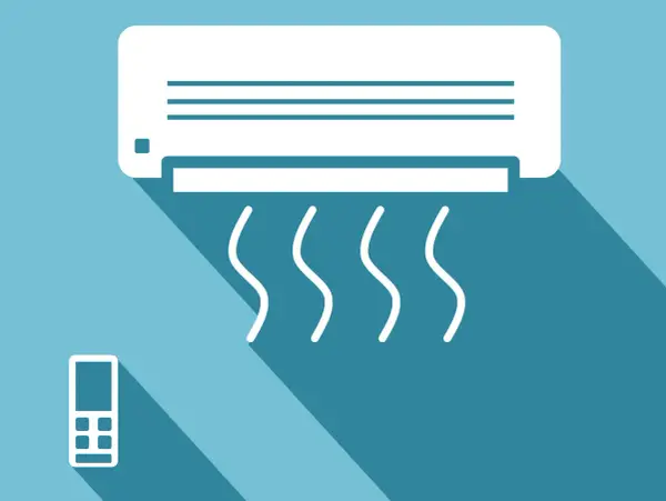 Unità interna di condizionatore con flusso d'aria e telecomando. Regola la potenza condizionatore per un comfort ottimale.