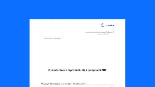 Formularz "Oświadczenie o zapoznaniu się z przepisami BHP" od rcponline. Dowiedz się, jak napisać oświadczenie.