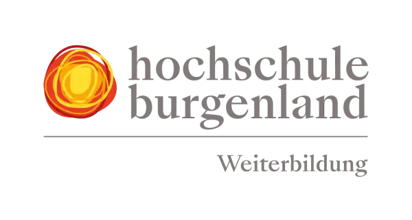 Logo der Fachhochschule Burgenland mit abstraktem Symbol und Schriftzug "Weiterbildung".