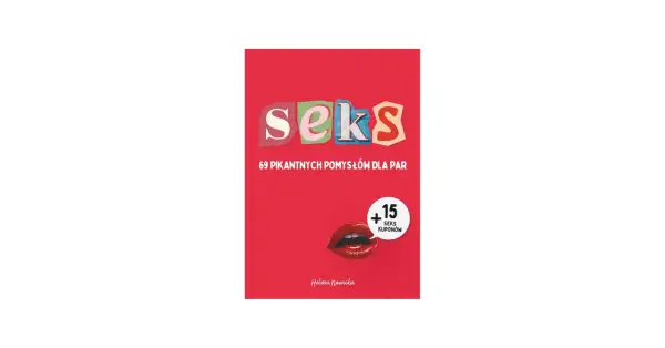 Okładka książki "Seks. 69 pikantnych pomysłów dla par" z grafiką ust i informacją o kuponach.