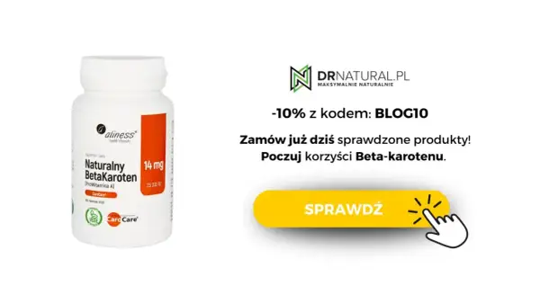 Naturalny BetaKaroten (ProWitamina A) od Aliness. Warto go stosować dla zdrowej skóry, podobnie jak niektóre retinoidy. Sprawdź korzyści!
