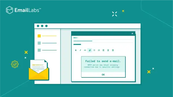 Błąd wysyłania maili. Komunikat "Failed to send e-mail" na ekranie komputera.
