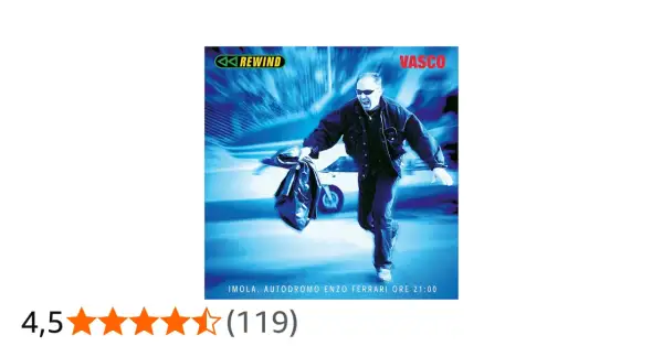 Vasco Rossi corre con un sacco, con il logo REWIND e la scritta VASCO. Imola, Autodromo Enzo Ferrari ore 21:00.
